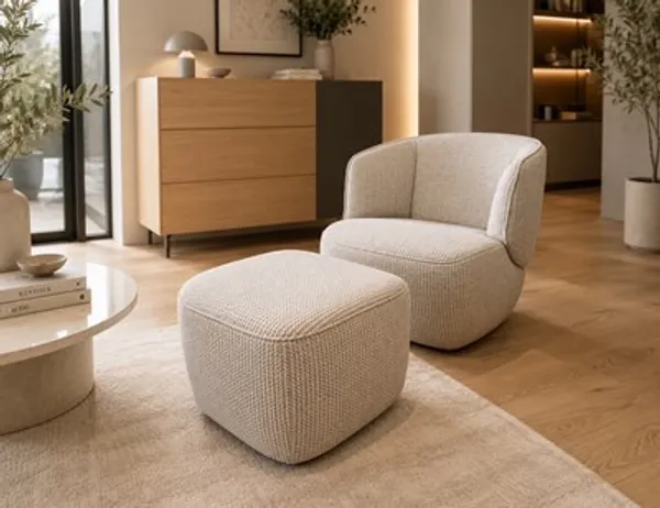 ROLF BENZ Sessel mit Hocker 384